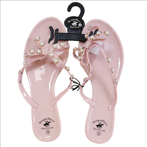 Beverly Hills Polo Club Pink Sandals w/ Pearls & Bow Size 9 NWT